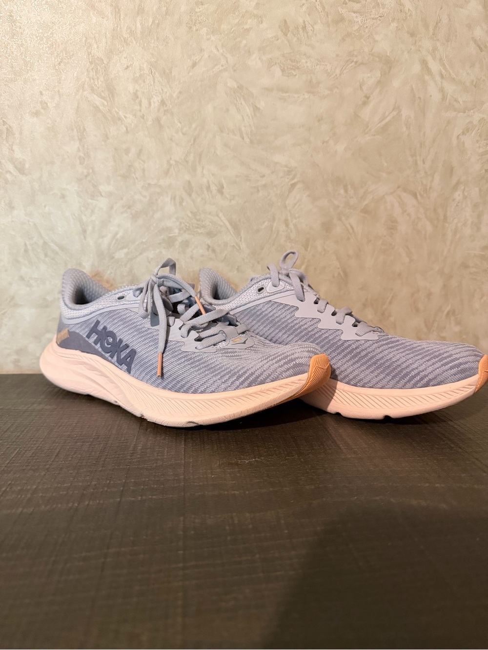 Hoka Women's Light Grey and Peach Athletic Running Shoes